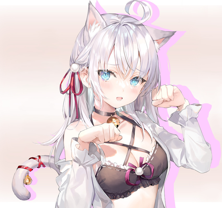 alisa_nikolaevna_kujou animal_ears cleavage detexted momoko_(momopoco) nekomimi open_shirt photoshop tail tokidoki_bosotto_roshia-go_de_dereru_tonari_no_arya-san