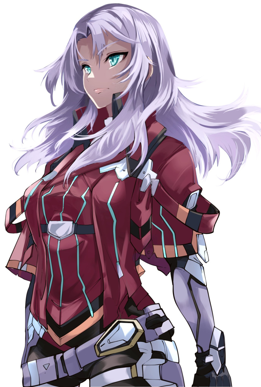 1girl armor blue_eyes breasts dark-skinned_female dark_skin elma_(xenoblade_x) gloves hair_ornament highres long_hair risumi_(taka-fallcherryblossom) simple_background smile solo white_hair xenoblade_chronicles_(series) xenoblade_chronicles_x