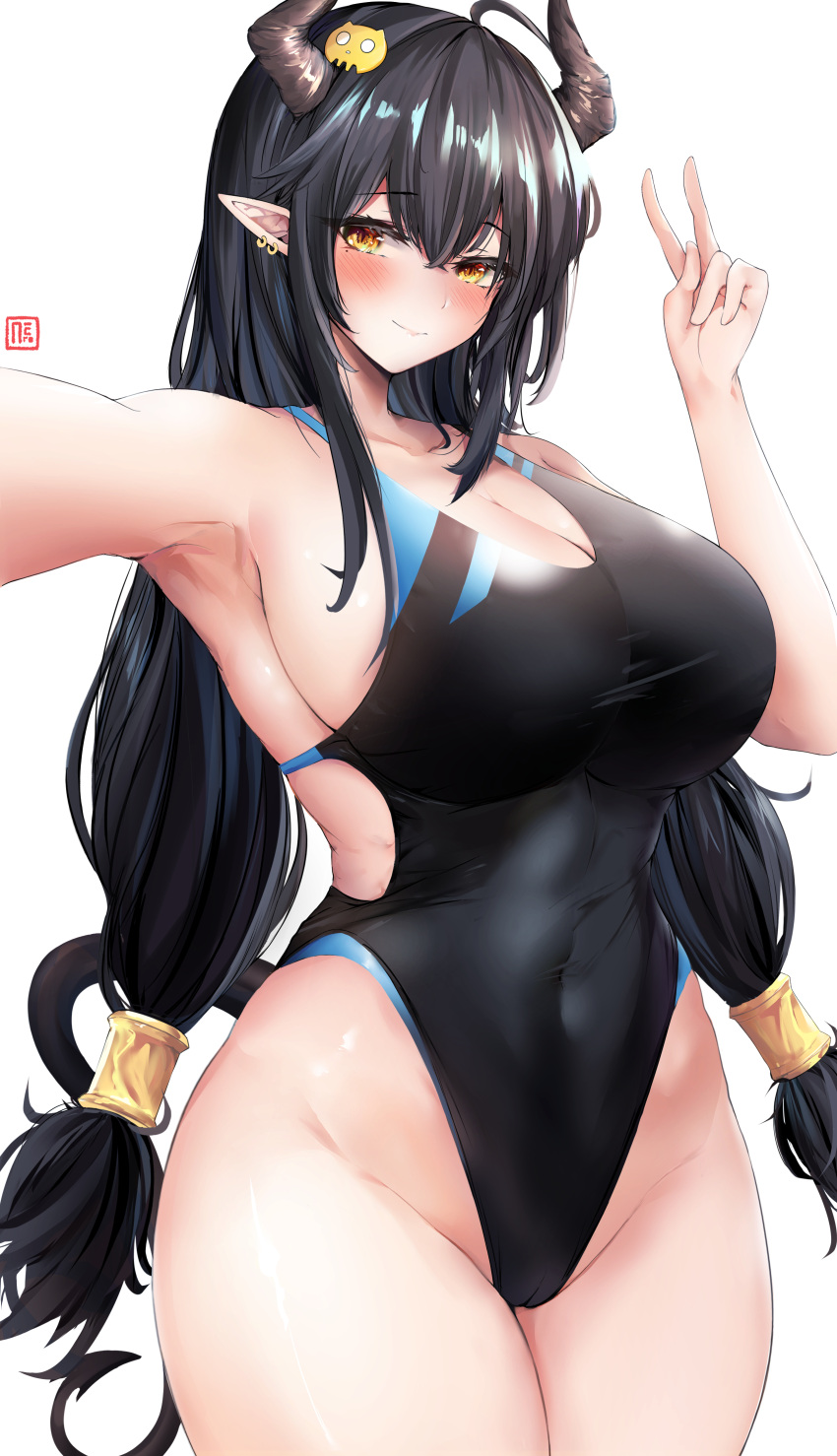 cameltoe horns ner0o pointy_ears selfie swimsuits