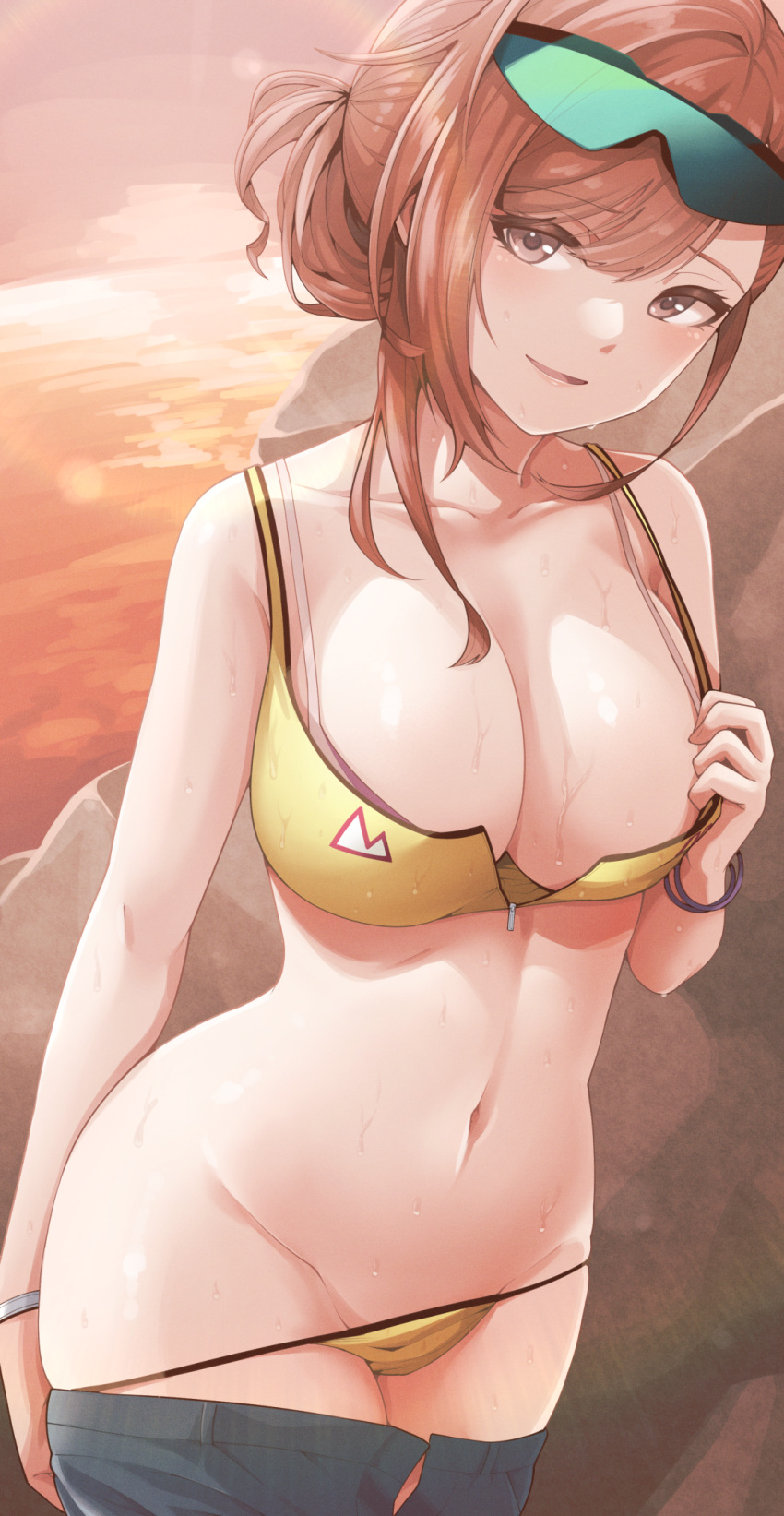 arisugawa_natsuha bikini breast_hold gomarayu megane panty_pull swimsuits the_idolm@ster the_idolm@ster_shiny_colors undressing wet