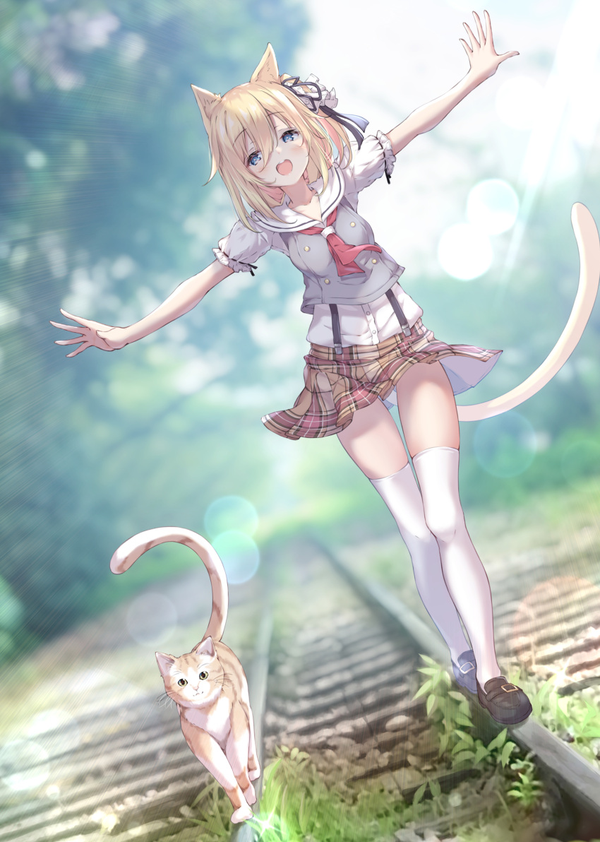 animal_ears neko nekomimi skirt_lift tail thighhighs ukiwakisen