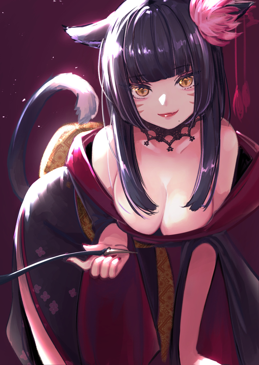 animal_ears japanese_clothes lilith_degree no_bra open_shirt tail