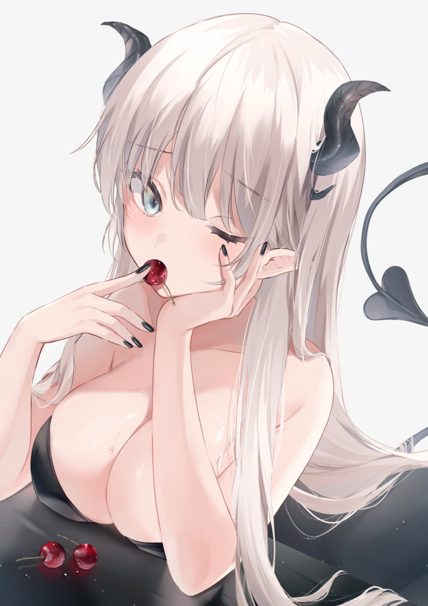 cleavage devil harui_(hr_x9_) horns pointy_ears tail