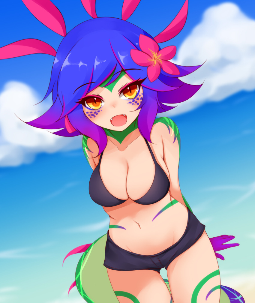 ayatori bikini_top league_of_legends monster_girl neeko swimsuits tail tattoo