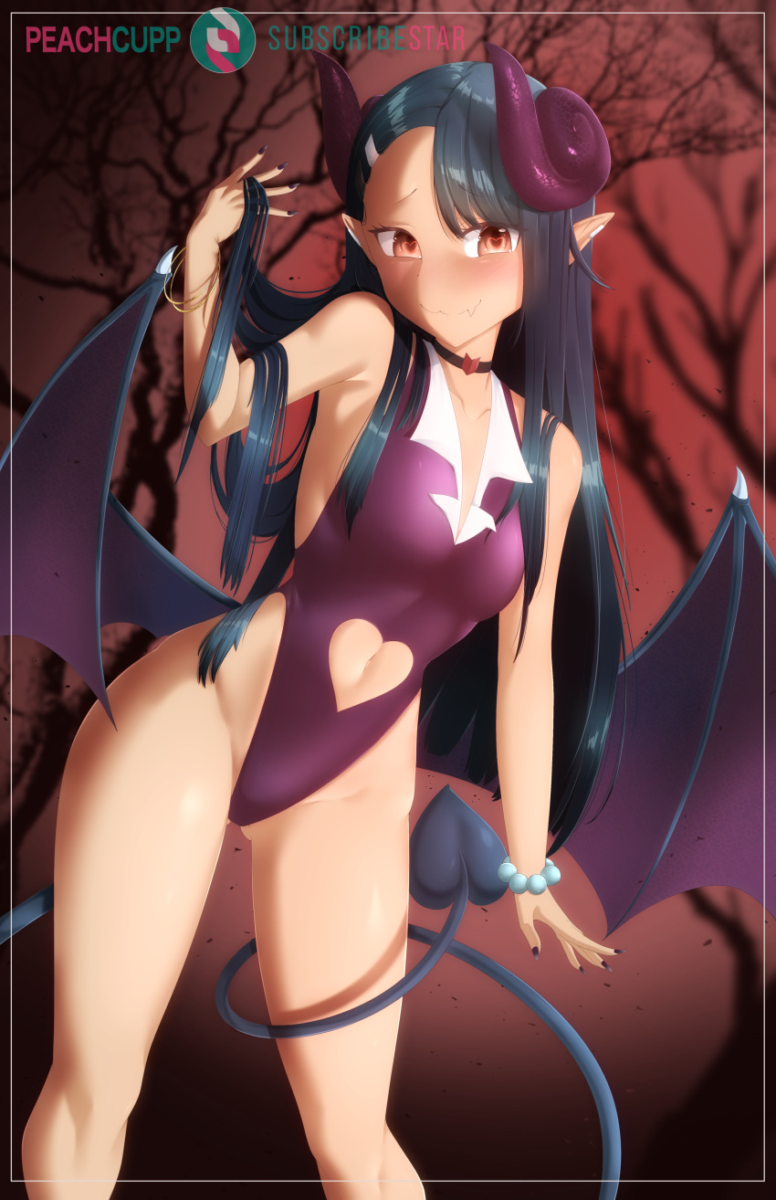 devil horns ijiranaide_nagatoro-san leotard nagatoro_hayase no_bra peachcup pointy_ears tail wings