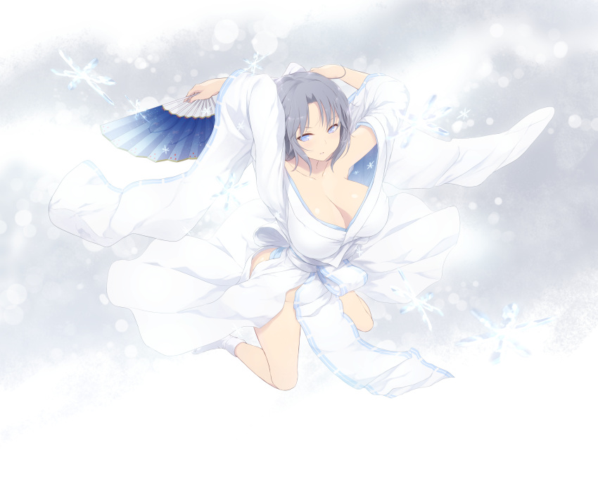 cait fan gray_hair japanese_clothes senran_kagura socks yumi_(senran_kagura)