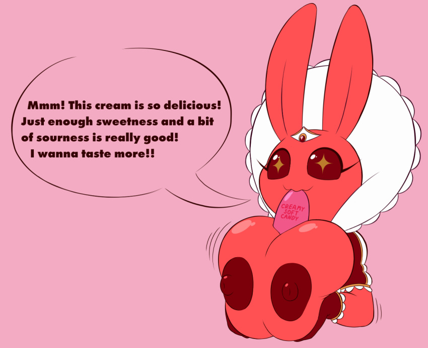 areola big_areola big_breasts breast_out breasts bunny_(averyshadydolphin) crown english_text female food humanoid k-10 lagomorph leporid mammal nipples popsicle queen rabbit royalty solo sparkling_eyes speech_bubble text tiara