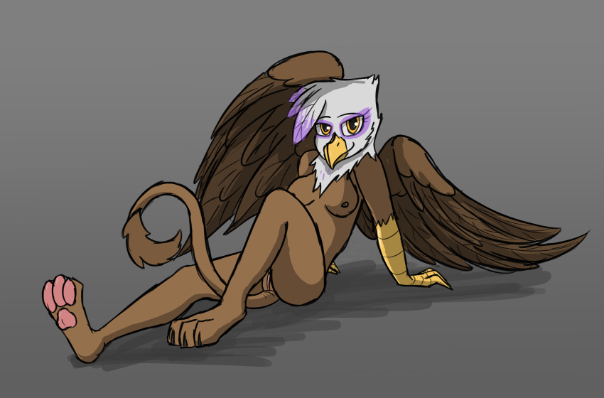 anthro avian breasts female friendship_is_magic gilda_(mlp) gryphon hasbro hi_res my_little_pony mythological_avian mythology nude paws sitting solo sombird