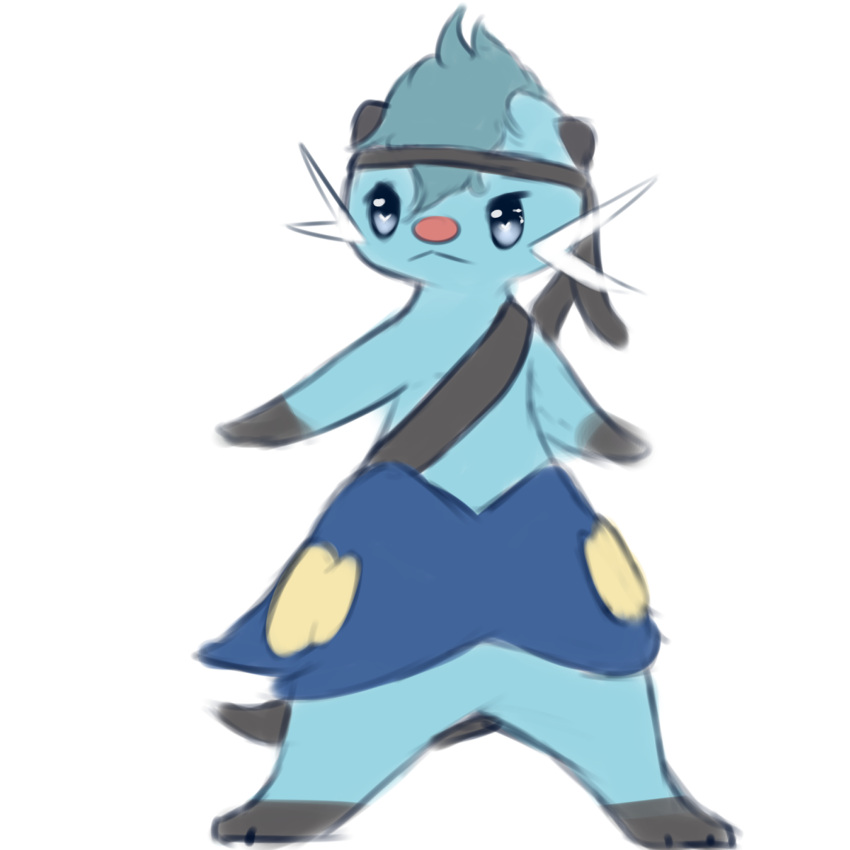 1:1 ambiguous_gender anthro blue_body blue_fur clothing dewott fluffy fur hair headgear headwear hi_res markings_(fur) nintendo pok&eacute;mon pok&eacute;mon_(species) silver_eyes silver_sclera simple_background snoiifoxxo solo video_games whiskers white_background