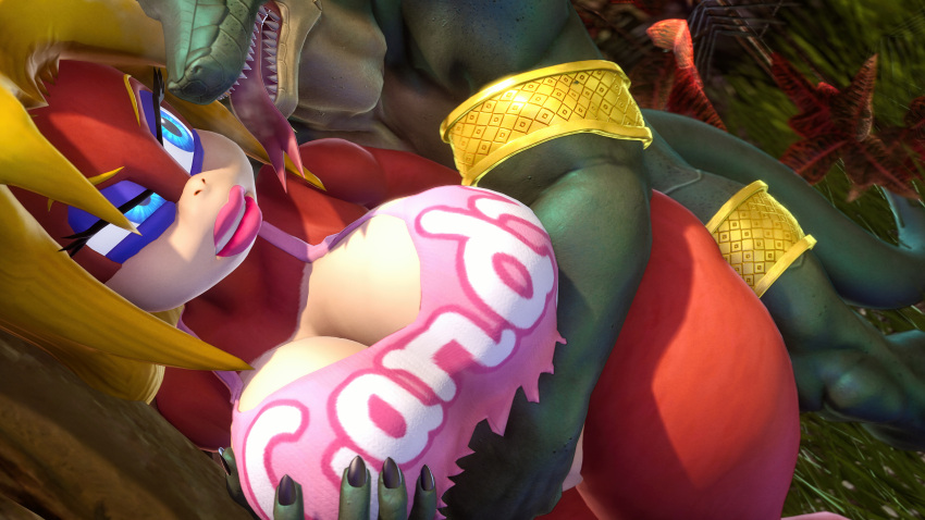 16:9 3d_(artwork) 4k absurd_res ape big_breasts big_butt blonde_hair blue_eyes bottomless brandi breasts breath butt candy_kong clothed clothing digital_media_(artwork) donkey_kong_(series) female gold_armband green_body green_scales grope_from_behind groping_breasts hair haplorhine hi_res interspecies kong kremling lipstick lizard makeup male male/female mammal monkey muscular muscular_male nintendo pink_clothing pink_topwear primate reptile scales scalie source_filmmaker tongue tongue_out topwear video_games widescreen