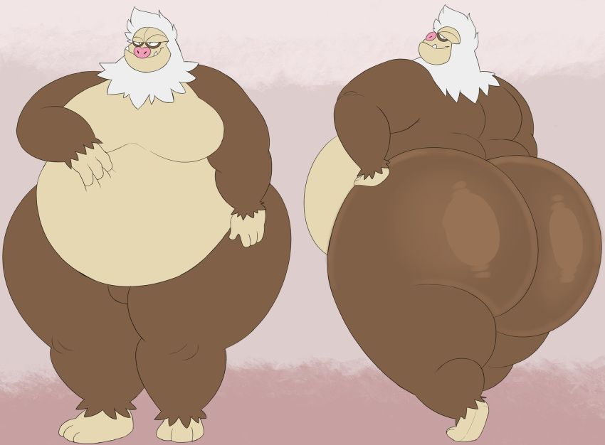 anthro belly big_belly big_butt brown_body brown_fur butt fur hi_res huge_butt male megacoolbear_(artist) moobs nintendo nude overweight overweight_anthro overweight_male pok&eacute;mon pok&eacute;mon_(species) rear_view slaking solo standing video_games