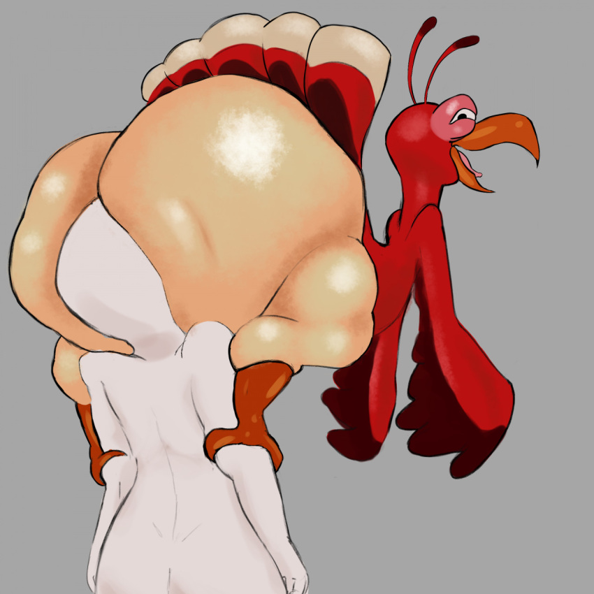 1:1 ambiguous_gender anon avian big_butt bird bottom_heavy butt duo facesitting feral galliform hi_res huge_butt humanoid looking_back narrowed_eyes open_mouth pear-shaped_figure phasianid pinned_arms questionable_consent smothering squint standing turkey twerkey wide_hips zevix_(artist)