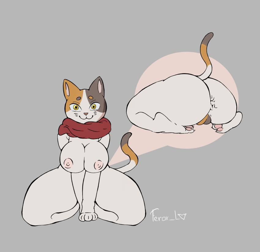 absurd_res anthro anus breasts butt butt_focus domestic_cat doodle_champion_island_games felid feline felis female ferox_lovakengj genitals google google_doodle hi_res lucky_(google) mammal mostly_nude muscular_thighs nipples paws pink_nipples pink_nose pussy scarf scarf_only solo