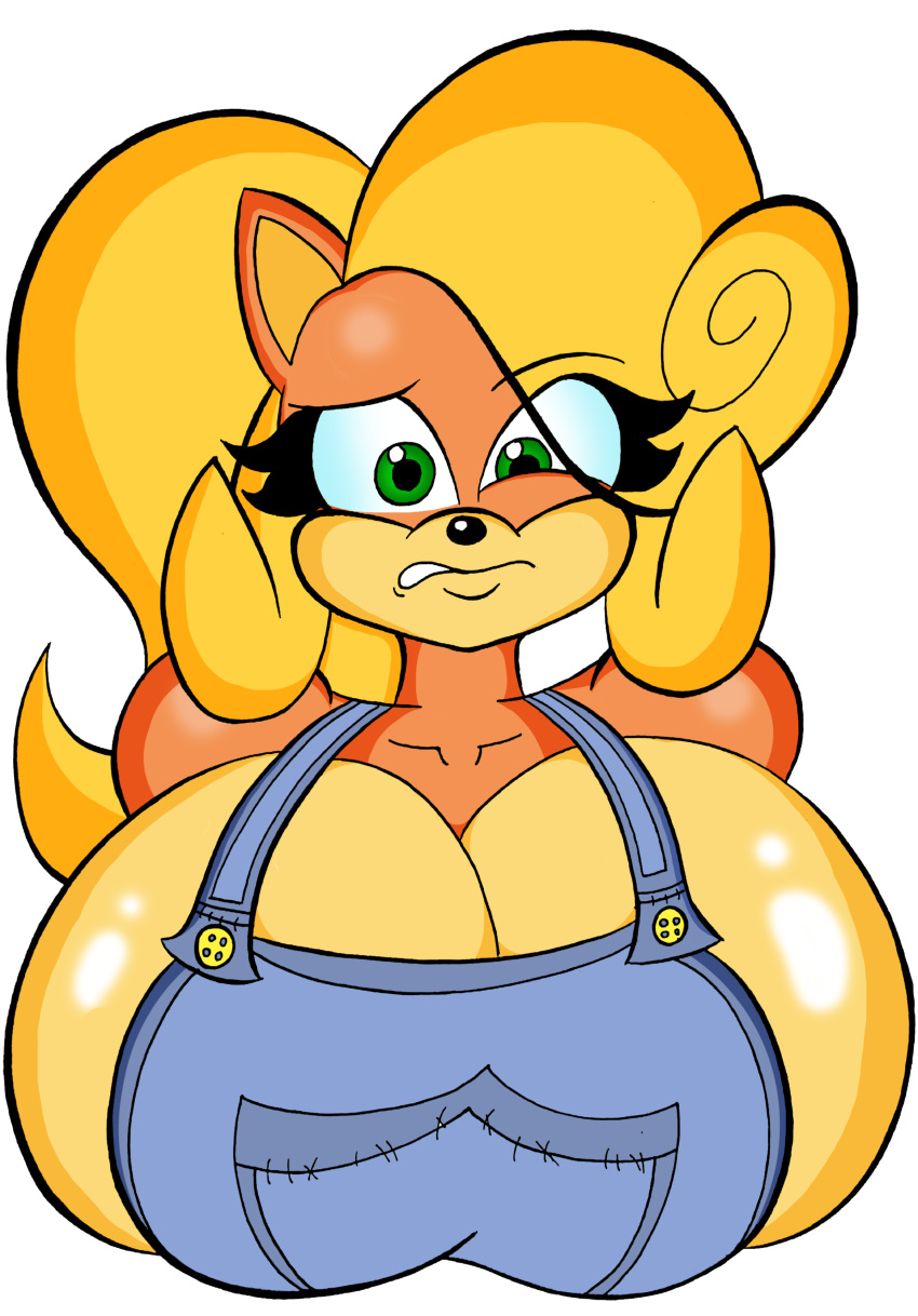 absurd_res activision alpha_channel anthro bandicoot big_breasts breasts cleavage clothed clothing coco_bandicoot crash_bandicoot_(series) digital_media_(artwork) female green_eyes hair hi_res huge_breasts hyper hyper_breasts inflation looking_at_viewer mammal marsupial mrxrickyx simple_background solo teeth tight_clothing video_games worried