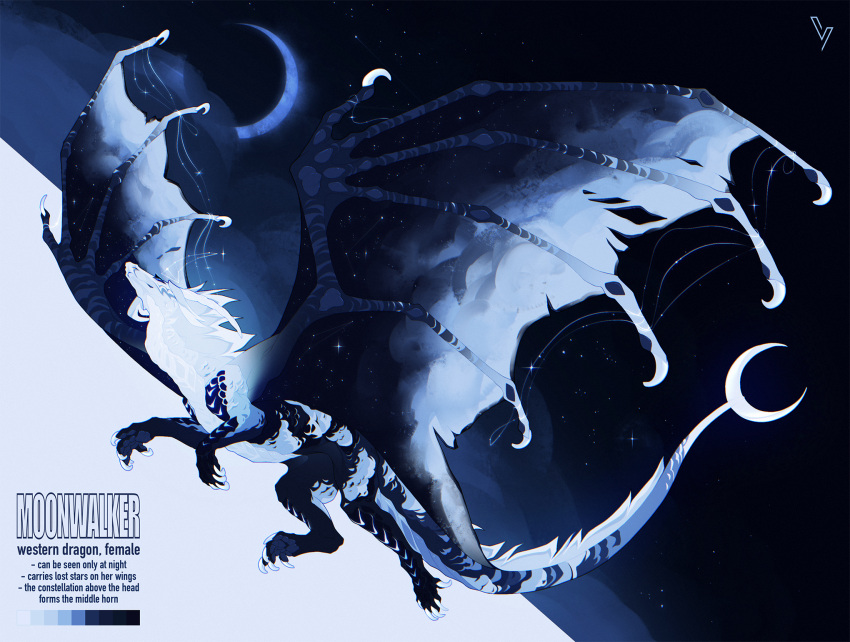 2021 ambiguous_gender claws digital_media_(artwork) dragon feathered_dragon feathers feral fur furred_dragon hi_res horn membrane_(anatomy) membranous_wings model_sheet moon night outside sky solo volinfer wings