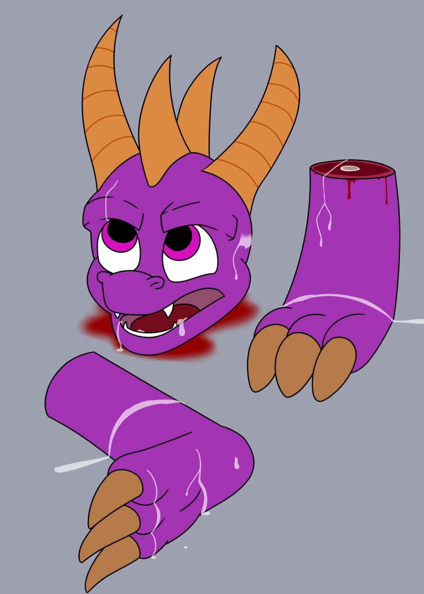 aaron_amethyst absurd_res activision anthro blood bodily_fluids claws cum cum_on_face cum_on_feet death decapitation dismemberment dragon fangs feet genital_fluids gore hi_res male open_mouth soles solo spyro spyro_the_dragon video_games