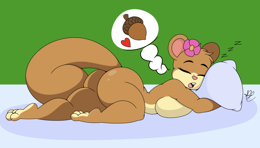 &lt;3 absurd_res acorn anthro bed big_breasts big_butt big_tail breasts brown_body brown_fur buckteeth butt digital_media_(artwork) dream eyebrows eyes_closed feet female flower food fruit fur furniture hair hi_res hindpaw hugging_pillow lying lying_on_bed mammal multicolored_body multicolored_fur nickelodeon nr_ac nude nut_(fruit) on_bed on_front open_mouth paws pillow plant rodent sandy_cheeks sciurid shaded shadow signature simple_background sleeping solo sound_effects spongebob_squarepants teeth thick_thighs tongue tree_squirrel two_tone_body two_tone_fur zzz