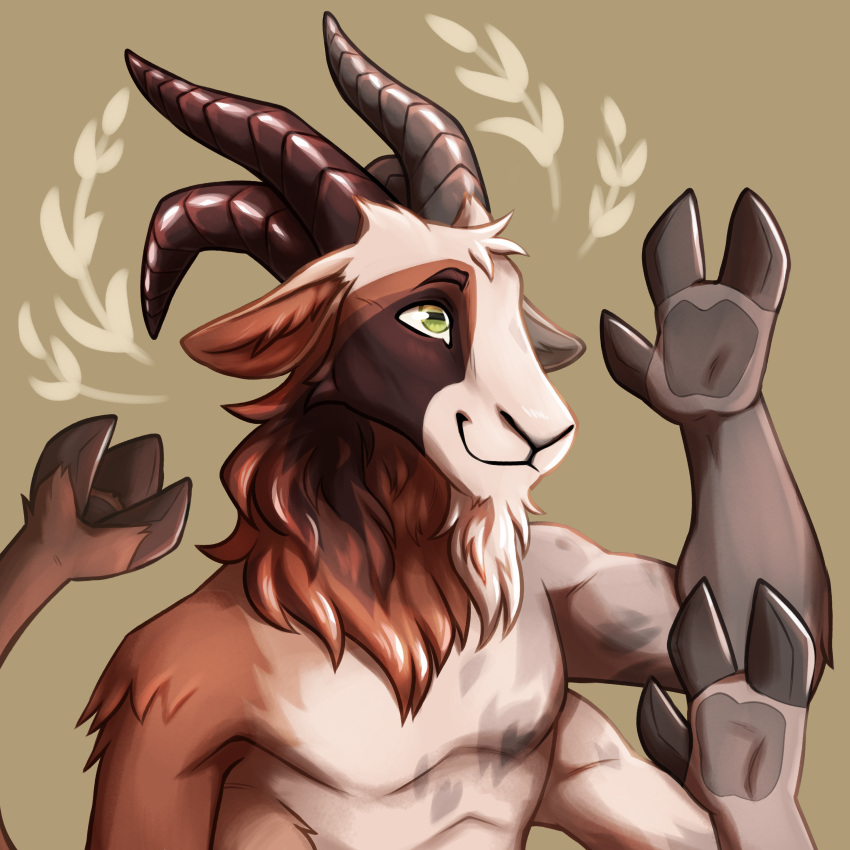 4_arms absurd_res anthro facial_hair goatee hi_res hooves horizontal_pupils horn hydra_hyena male male/male mane multi_arm multi_horn multi_limb multi_pec multifur multifurry pecs prehensile_tail pupils solo tail_hand tavin_7hoof