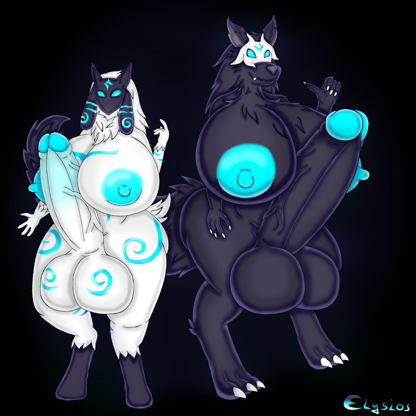 1:1 absurd_res anthro balls big_balls big_breasts big_butt big_penis black_background bovid breasts butt canid canine canis caprine crossgender duo elysios erect_nipples erection genitals herm hi_res hooves huge_balls huge_breasts huge_penis hyper hyper_balls hyper_breasts hyper_genitalia hyper_penis intersex kindred_(lol) lamb_(lol) league_of_legends mammal markings mask nipples nude penis presenting riot_games sheep simple_background thick_thighs vein veiny_penis video_games wolf wolf_(lol)