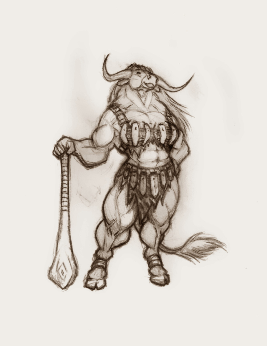 2020 abs anthro biceps bottomwear bovid bovine breasts clothed clothing club_(weapon) european_mythology female fingers greek_mythology hair hi_res horn krigg loincloth mammal melee_weapon minotaur muscular muscular_anthro muscular_arms muscular_body muscular_female muscular_legs muscular_thighs mythology navel simple_background skimpy_armor smile solo tail_tuft topwear tuft weapon white_background