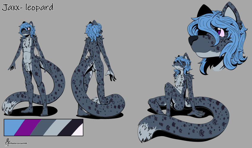 absurd_res anthro curled_hair felid feline feminine_body fluffy front_view hair head_shot hi_res invalid_tag jaxx lean_body leaning leopard long_tail male mammal masterzoroark666 model_sheet nude pantherine pose short_hair sitting solo telegram turnaround