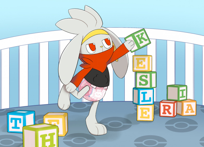 ambiguous_gender anthro block bunnyhopps diaper lagomorph leporid mammal nintendo octojo padded padding pok&eacute;mon pok&eacute;mon_(species) rabbit raboot solo toy video_games