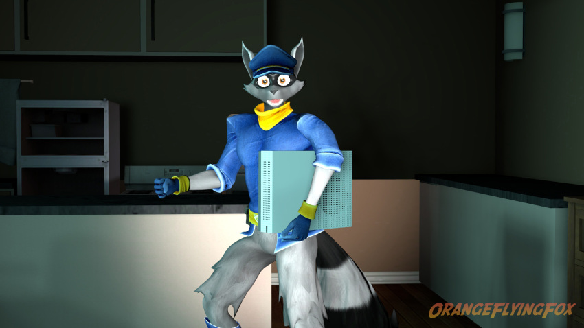 16:9 3d_(artwork) 3d_background anthro black_body black_fur clothed clothing digital_media_(artwork) fur grey_body grey_fur hi_res male mammal microsoft open_mouth orange_eyes orangeflyingfox procyonid raccoon sly_cooper sly_cooper_(series) solo sony_corporation sony_interactive_entertainment source_filmmaker sucker_punch_productions video_games wide_eyed widescreen xbox xbox_game_studios xbox_one