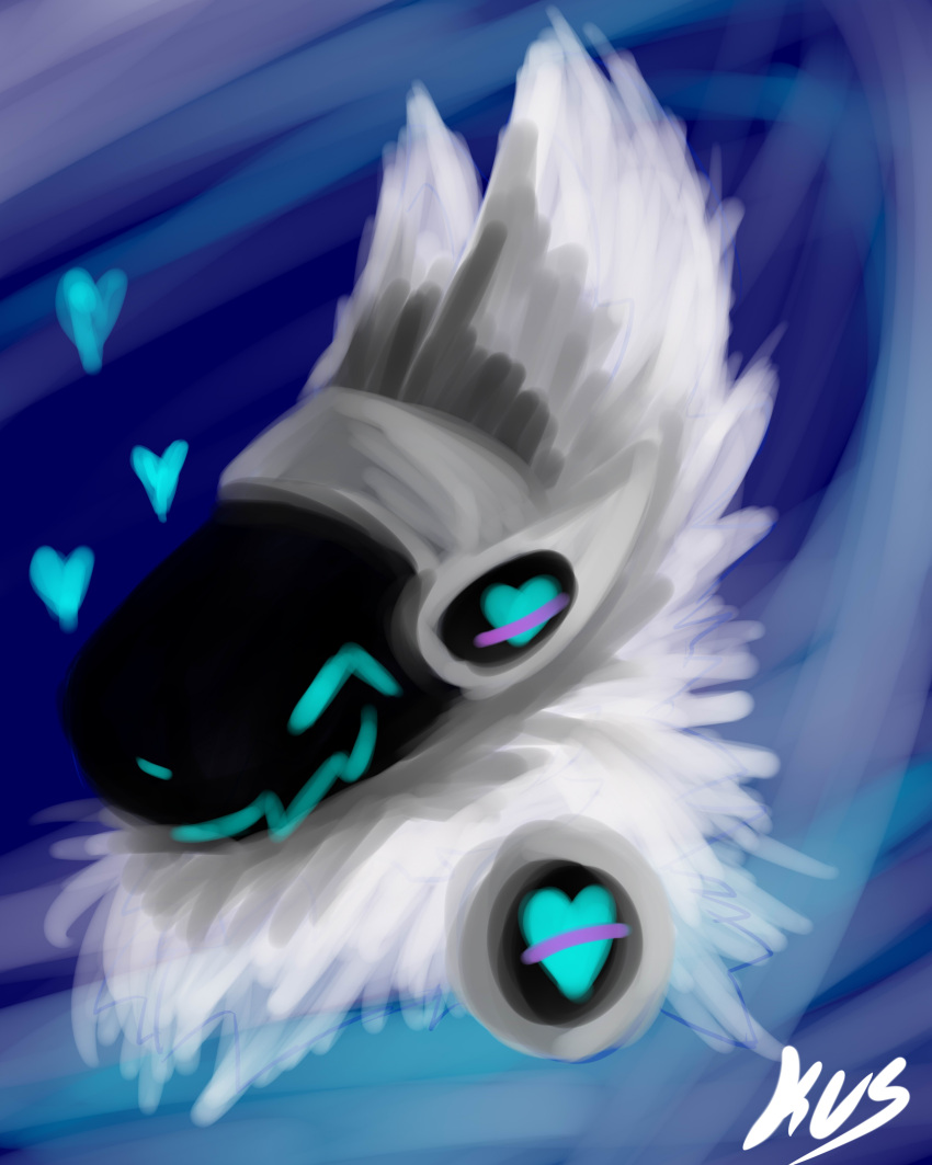 &lt;3 4:5 absurd_res acrylic_painting_(artwork) anthro bluee_(kusama) chest_tuft fluffy fur glowing glowing_eyes hi_res kusama machine male painting_(artwork) portrait protogen robot smile solo traditional_media_(artwork) tuft white_body white_fur