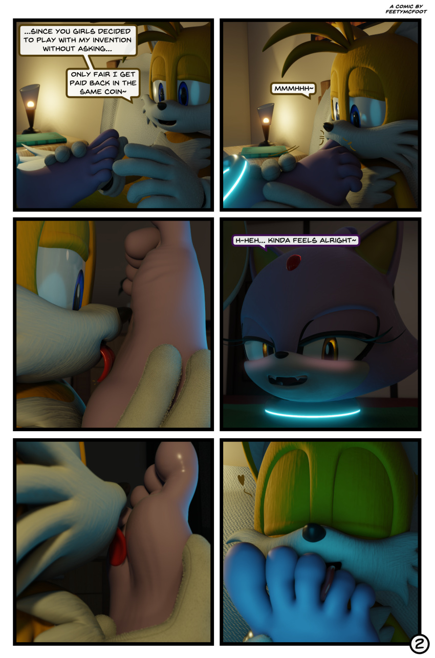 3d_(artwork) 5_toes absurd_res anthro armband barefoot bed bedroom blaze_the_cat canid canine comic dialogue digital_media_(artwork) domestic_cat duo english_text eyes_closed feet feetymcfoot felid feline felis female foot_fetish foot_in_mouth foot_lick foot_play foot_suck forehead_gem fox furniture hi_res humanoid_feet licking male male/female mammal miles_prower narrowed_eyes plantigrade sega sitting sonic_the_hedgehog_(series) sucking teleport_device teleportation text toe_in_mouth toe_suck toes tongue tongue_out