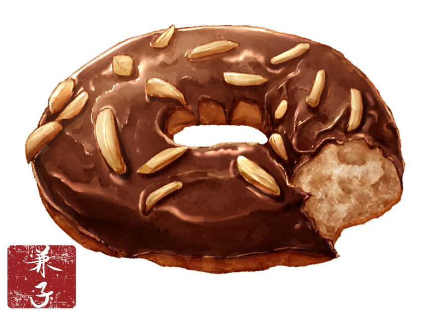 chocolate clip_studio_paint_(medium) doughnut food food_focus highres kaneko_ryou no_humans nut_(food) original simple_background still_life white_background