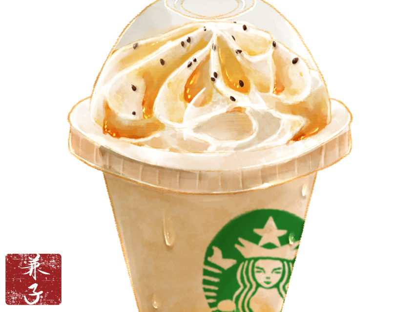 cup disposable_cup food food_focus frappuccino highres kaneko_ryou no_humans original simple_background starbucks still_life white_background