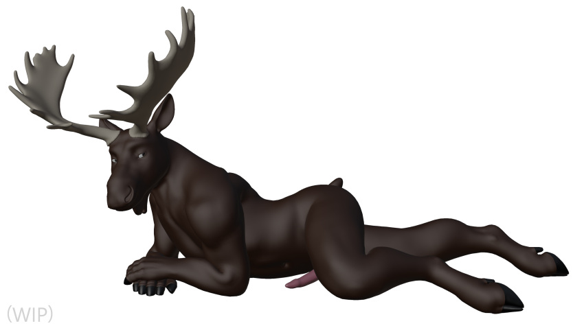 3d_(artwork absurd_res animal_genitalia animal_penis anthro antlers arkadios blender_(software) brown_body deer digital_media_(artwork) digitigrade fingers genitals hi_res hooved_fingertips hooves horn male mammal moose new_world_deer penis solo tail unfinished