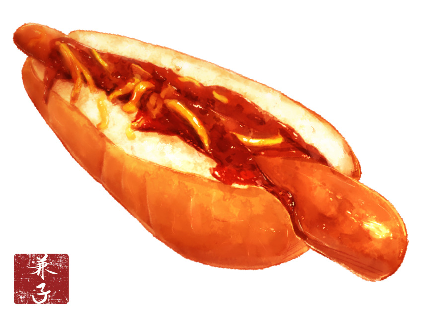 cheese chili_dog food food_focus highres hot_dog hot_dog_bun kaneko_ryou no_humans original sausage simple_background still_life