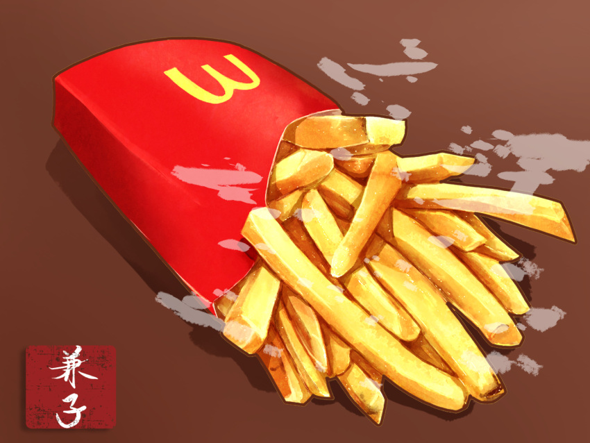 brown_background fast_food food food_focus french_fries highres kaneko_ryou mcdonald's no_humans original simple_background steam still_life