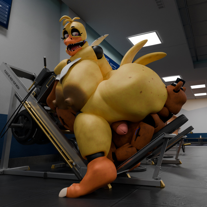 3d_(artwork) animatronic anonymousfm anthro areola avian beak bear big_breasts big_butt bird breasts brown_body butt chicken digital_media_(artwork) duo facesitting female five_nights_at_freddy's five_nights_at_freddy's_2 galliform gallus_(genus) genitals gym hair hi_res huge_breasts huge_butt machine male male/female mammal nipples nude open_mouth penis penis_tip phasianid puffy_nipples robot scott_cawthon scottgames sitting_on_another smile tail thick_thighs withered_chica_(fnaf) withered_freddy_(fnaf)