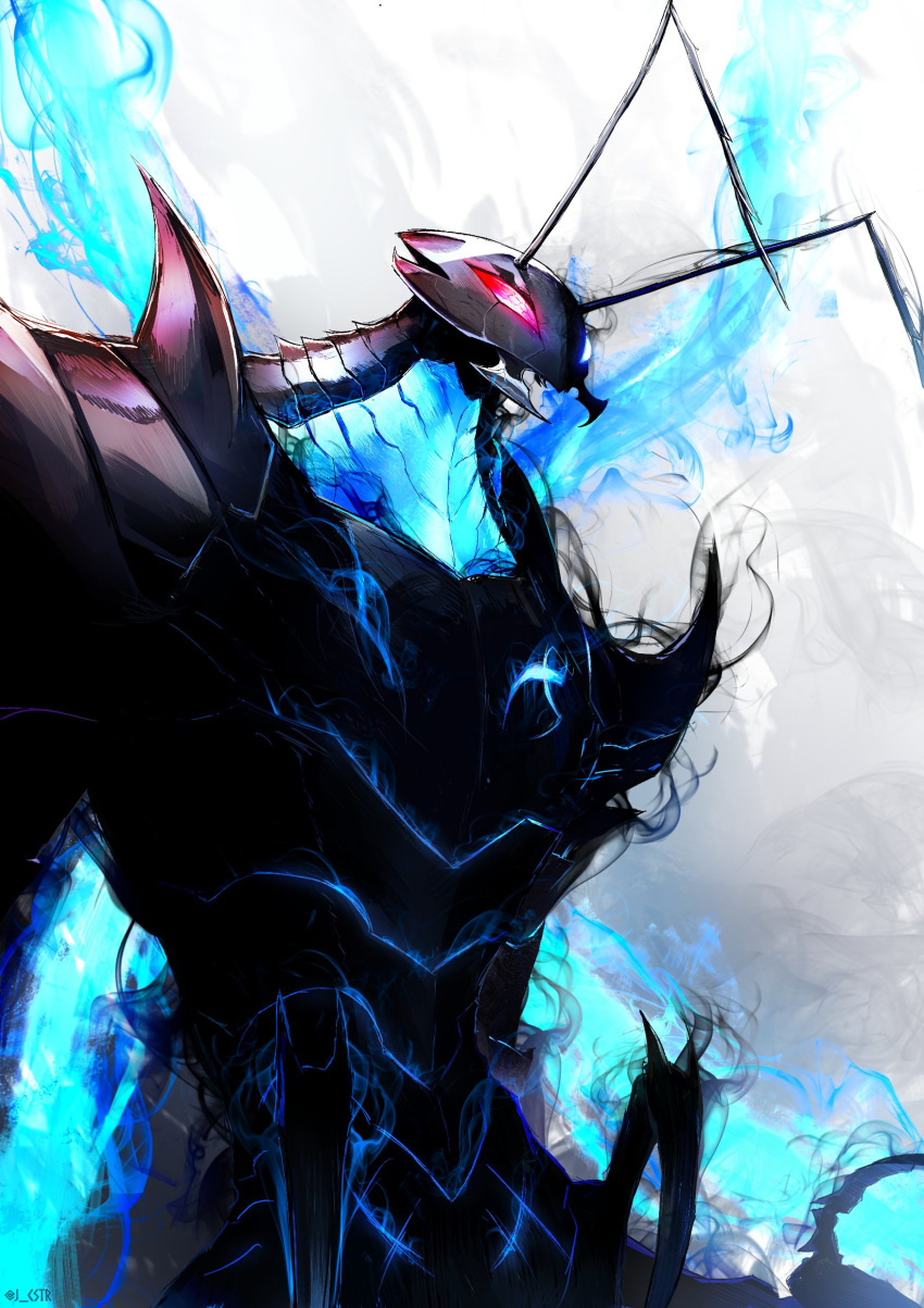 1other absurdres ant antlers beru_(solo_leveling) bug glowing highres horns jcstr monster shadow simple_background solo solo_leveling upper_body white_background