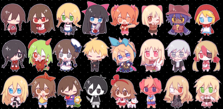 3boys 3others 6+girls ahoge animal animal_ear_headwear animal_ears animal_hat ao_oni apron aria's_story aria_bellamy arms_behind_back ascot aya_drevis back_bow backpack bag barefoot baseball_bat beret black_background black_bag black_bow black_dress black_eyes black_hair black_jacket black_pantyhose black_shirt black_skirt blonde_hair blue_bow blue_dress blue_eyes blue_shirt blue_shorts blue_sweater blunt_bangs blush book book_stack bow bowtie braid bright_pupils brown_corset brown_eyes brown_hair brown_jacket brown_shirt buttons capelet cat cat_hat chainsaw character_request chibi closed_eyes closed_mouth collared_shirt colored_sclera colored_skin copyright_request corset creature creature_on_lap cross cross_necklace crossed_arms dark_skin demon_girl demon_tail demon_wings dog dog_ears dog_tail dress efina expressionless eyepatch fanny_pack flower flowey_(undertale) frilled_skirt frills frisk_(undertale) funamusea glasses green_eyes green_hair grey_eyes grey_hair grey_shirt haiiro_teien hair_between_eyes hair_bow hair_ornament hair_over_one_eye hair_ribbon hat hat_bow heart highres higyaku_no_noel hiroshi_(ao_oni) holding holding_baseball_bat holding_book holding_chainsaw holding_flower holding_heart holding_knife holding_leash hood hooded_capelet horns ib_(ib) ib_(kouri) jacket jewelry jitome kanzaki_shiori kirisame_ga_furu_mori knife kurai_yonaka leash lieat light_bulb long_hair low_twintails mad_father madotsuki majo_no_ie medical_eyepatch misao mogeko_castle multicolored_hair multiple_boys multiple_girls multiple_others narukami_aki_(female) necklace niko_(oneshot) noel_cerquetti olive_(purrfect_apawcalypse) omori omori_(omori) one_eye_closed oneshot_(game) oounabara_to_wadanohara open_clothes open_jacket open_mouth orange_eyes orange_hair orange_shirt outline pantyhose patterned_background pink_bag pink_eyes pink_skirt pleated_skirt print_sweater purple_eyes purple_hair purple_scarf purple_sweater purrfect_apawcalypse rabbit rachel_gardner red_ascot red_bow red_bowtie red_capelet red_dress red_eyes red_flower red_footwear red_hair red_hat red_jacket red_ribbon red_skin red_skirt red_sweater ribbon sailor_hat satsuriku_no_tenshi scarf school_uniform serafuku shirt short_hair shorts sidelocks single_horn skirt sleeves_past_fingers sleeves_past_wrists smile sparkle striped_clothes striped_shirt striped_sweater sweater tail triangle_mouth tsz_ju2mao1 twin_braids twintails undertale very_long_hair viola_(majo_no_ie) wadanohara white_apron white_hat white_outline white_pupils white_scarf white_serafuku white_shirt white_shorts white_skin wings x_hair_ornament yellow_sclera yellow_shirt yosafire_(funamusea) yume_nikki