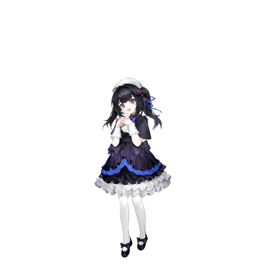 1girl :d ahoge artist_request black_bow black_dress black_footwear black_hair blue_bow blue_bowtie blue_dress blue_eyes blue_ribbon bow bowtie dress footwear_bow frilled_dress frills full_body girls'_frontline hair_bow hair_ribbon hat headwear_request highres interlocked_fingers layered_dress lolita_fashion long_hair looking_at_viewer mary_janes official_art open_mouth own_hands_together pantyhose ribbon sana_(girls'_frontline) shoes short_sleeves simple_background smile solo standing third-party_source transparent_background twintails white_dress white_hat white_pantyhose white_wrist_cuffs wrist_cuffs