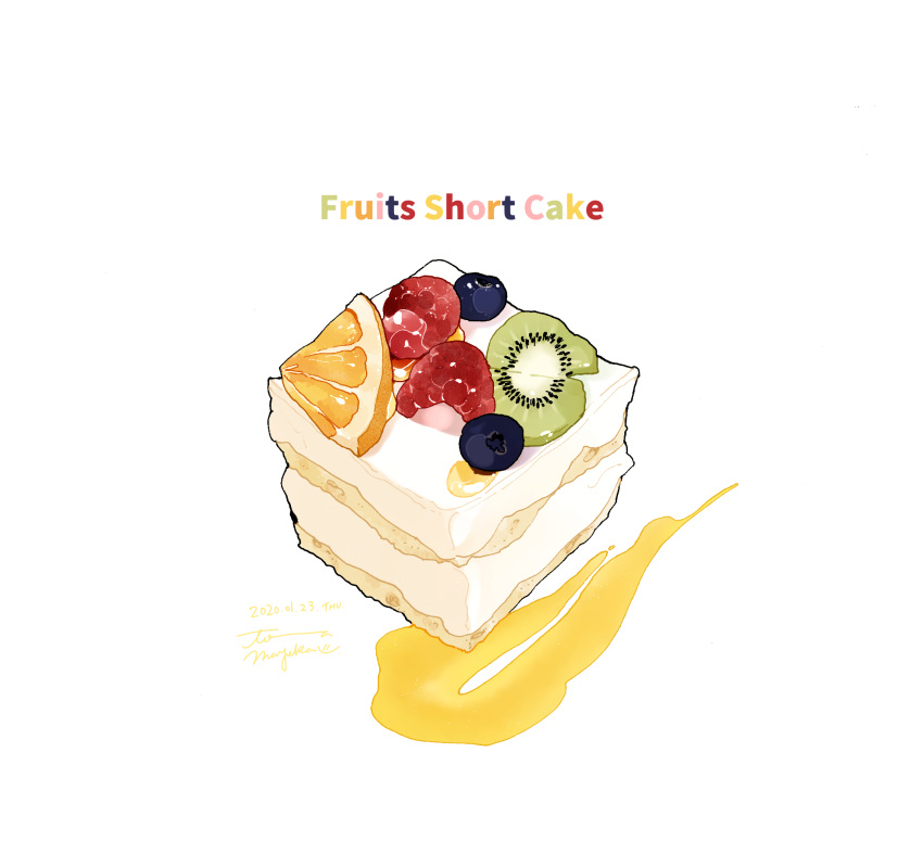 berry blueberry cake cake_slice food food_focus food_name fruit highres kiwi_(fruit) kiwi_slice no_humans orange_(fruit) orange_slice original shortcake tomma_mayuka white_background