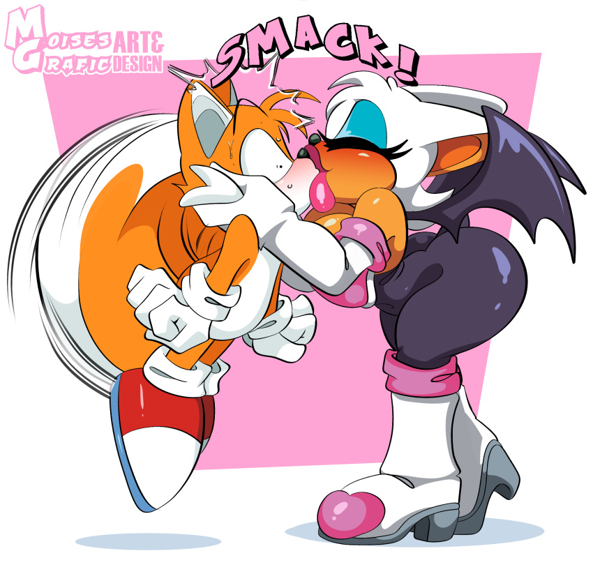breasts clothing female footwear hi_res high_heels invalid_tag kissing lips mature_female miles_prower moisesgrafic onomatopoeia rouge_the_bat sega short_stack sonic_the_hedgehog_(series) sound_effects spinning_tails text thick_lips toony