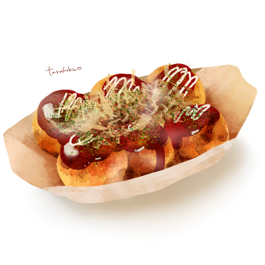 food food_focus goldendays0131a heart highres no_humans original sauce simple_background steam takoyaki white_background