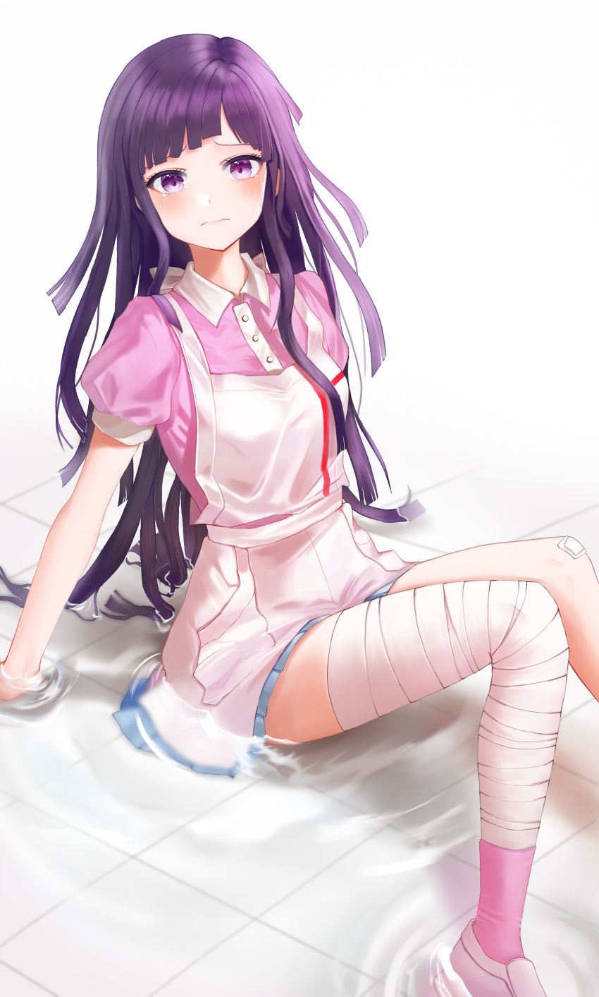 bandages bandaid dangan-ronpa dangan-ronpa_2 hini_ni skirt_lift tsumiki_mikan wet