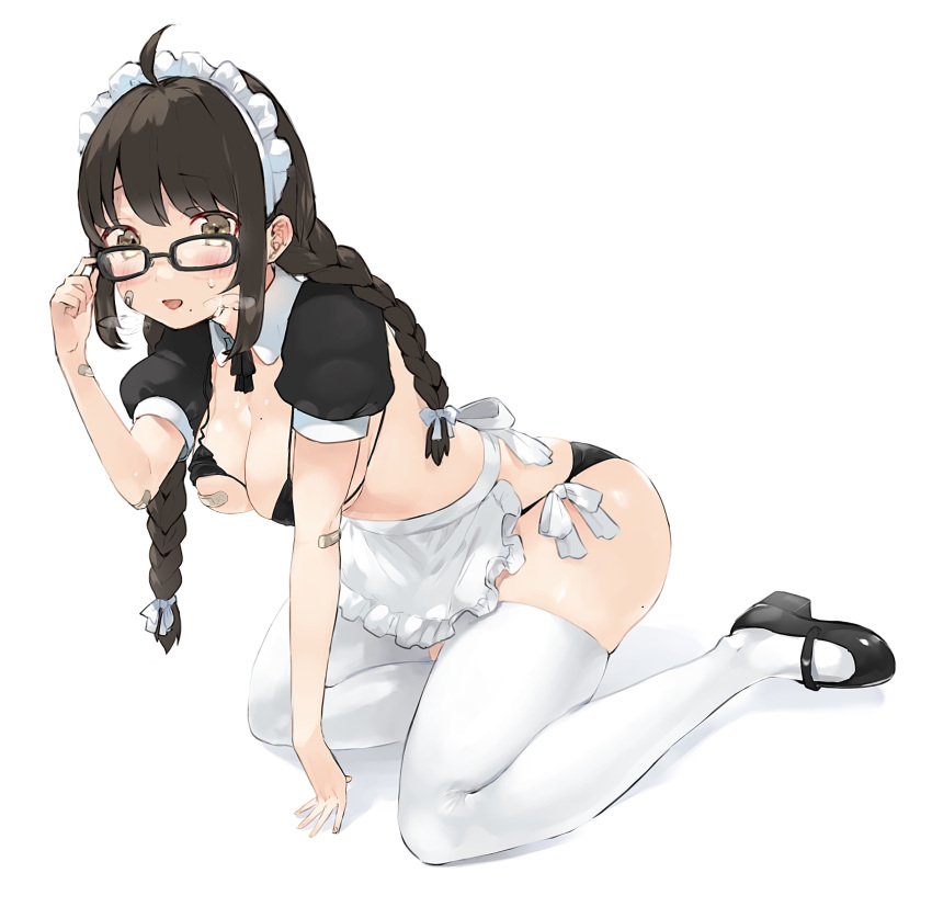 bandaid bra maid megane pantsu pasties string_panties thighhighs usagiplanet7 wardrobe_malfunction