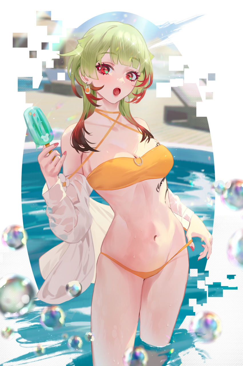 bikini cirilla open_shirt see_through swimsuits tagme tattoo wet wet_clothes