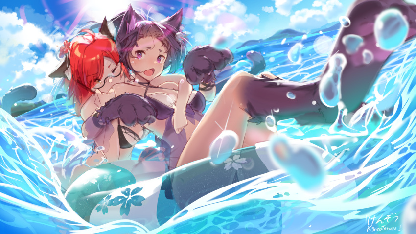 animal_ears bikini k3nzoteruta megane swimsuits tail wallpaper wet yuri