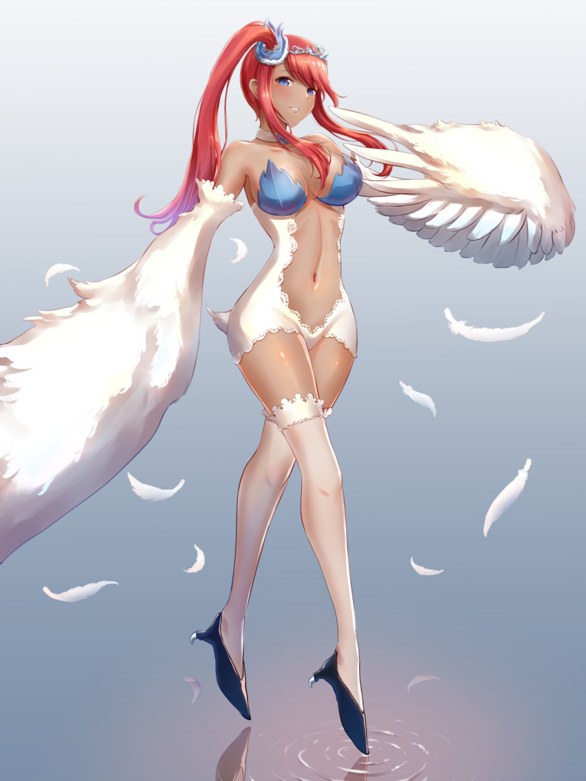 heels jojobirdz leotard monster_girl no_bra pokemon skyla_(pokemon) tail thighhighs wings