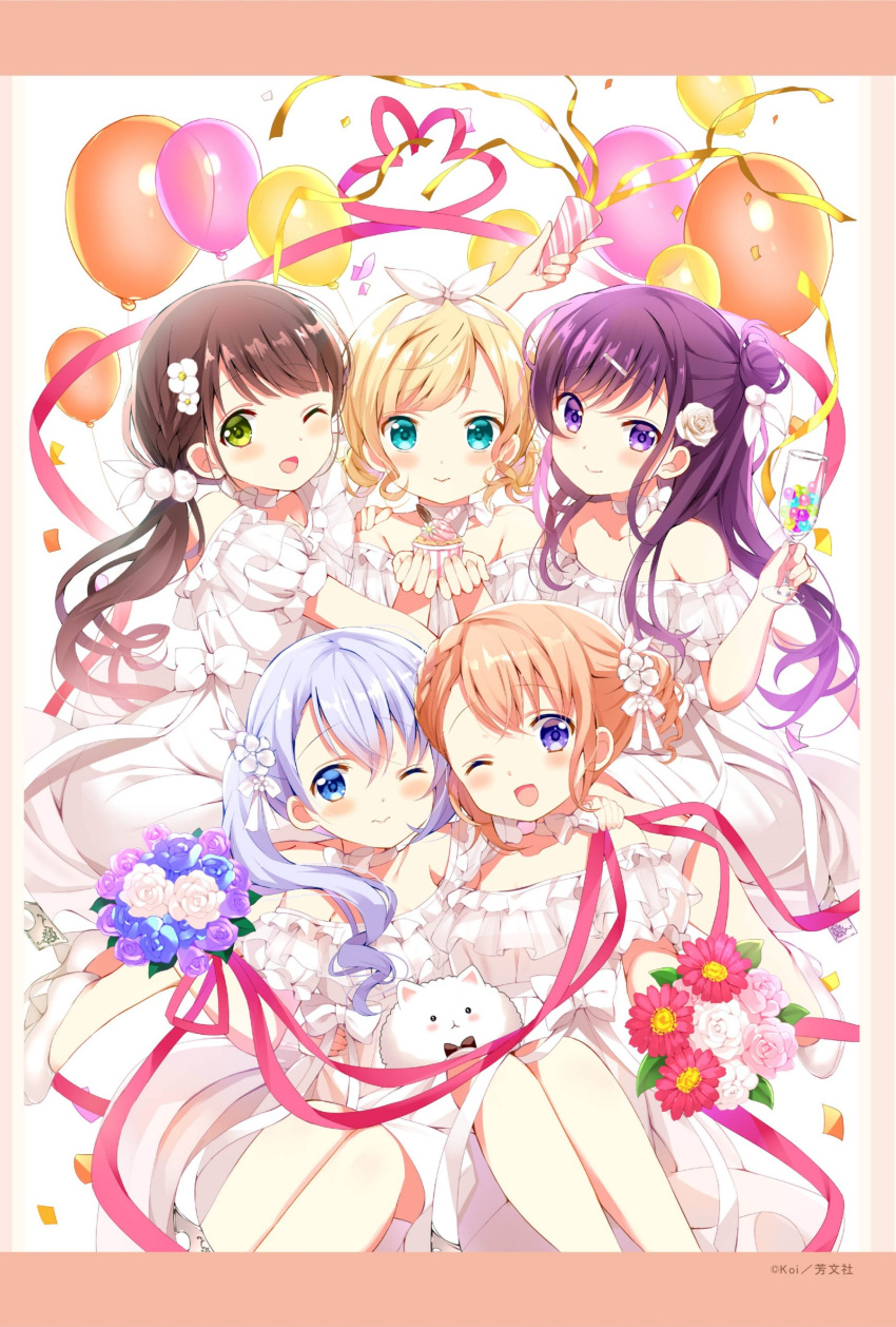 dress gochuumon_wa_usagi_desu_ka? hoto_cocoa kafuu_chino kirima_sharo koi no_bra summer_dress tedeza_rize tippy_(gochuumon_wa_usagi_desu_ka?) ujimatsu_chiya