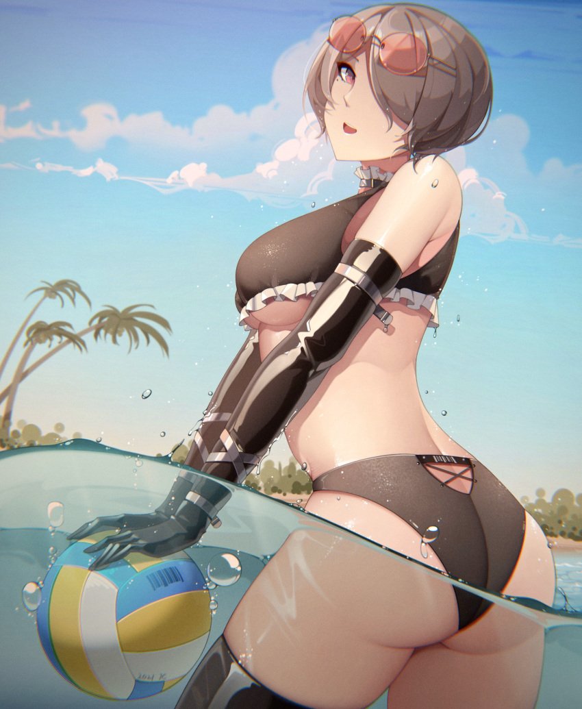 ass benghuai_xueyuan bikini honkai_impact megane rita_rossweisse senjouhara_nira swimsuits thighhighs underboob wet