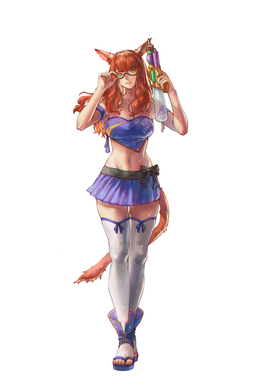 animal_ears final_fantasy final_fantasy_xiv gun megane miqo'te seneka_grafika tail thighhighs