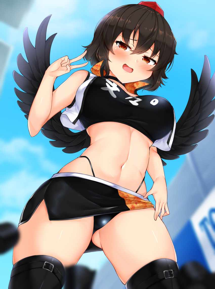 garter pantsu shameimaru_aya skirt_lift thighhighs tokoya_(ex-hetare) touhou wings